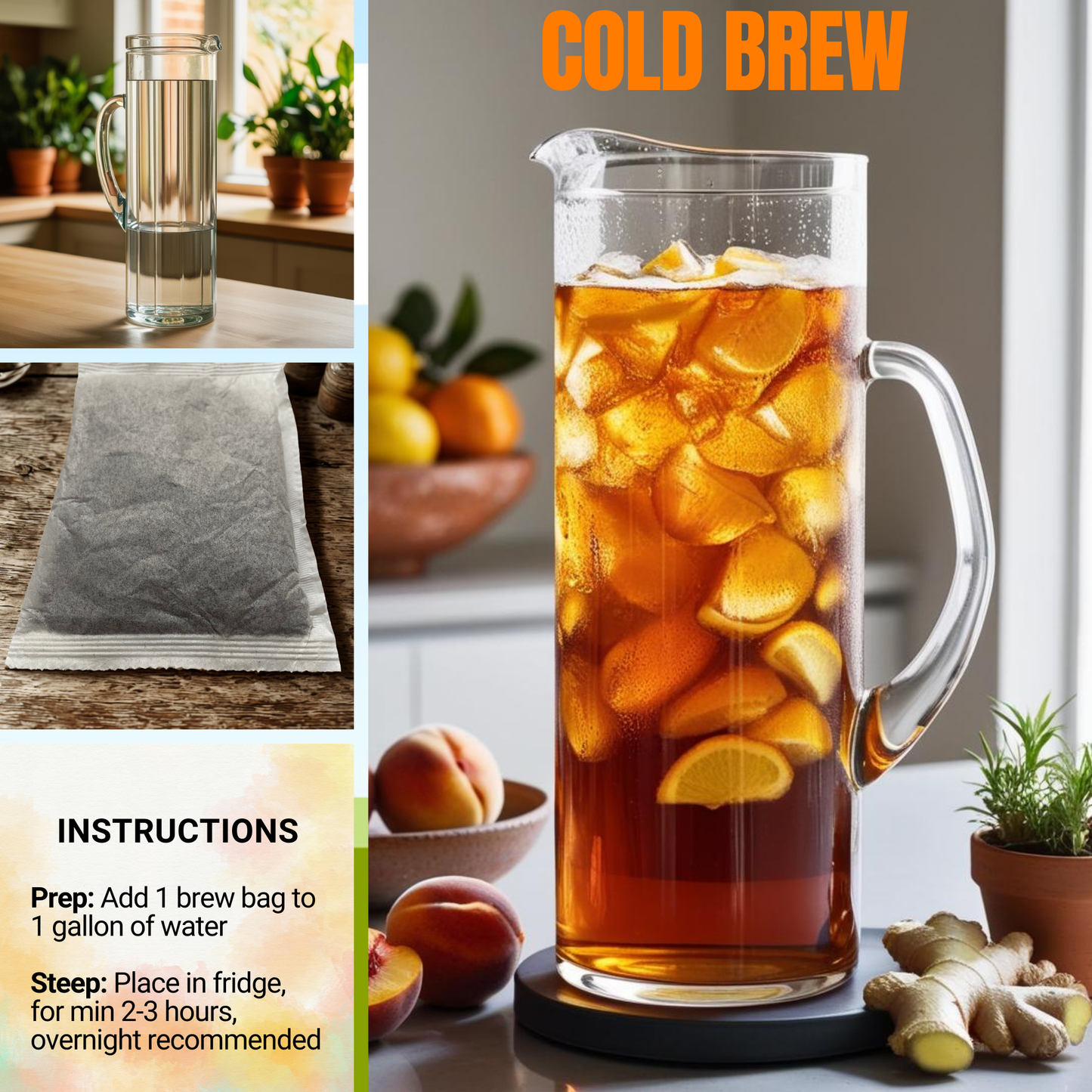 Peach Ginger Flavored Brew Bags, Nbr 88. 10 Count.